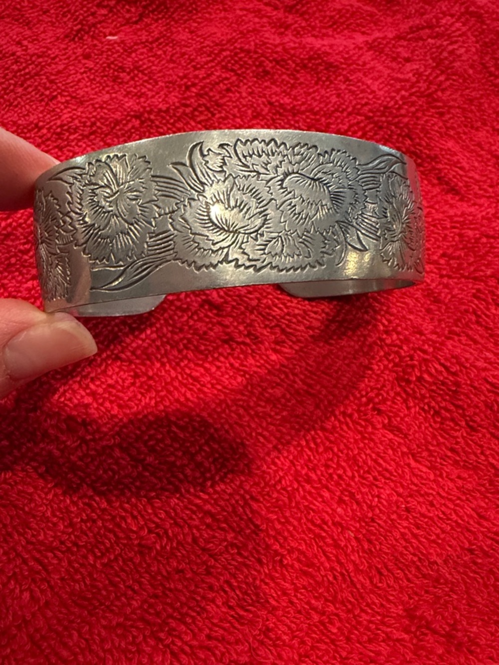 Vintage Kirk Stieff Pewter Carnation Cuff Bracelet 900-1 January Flower